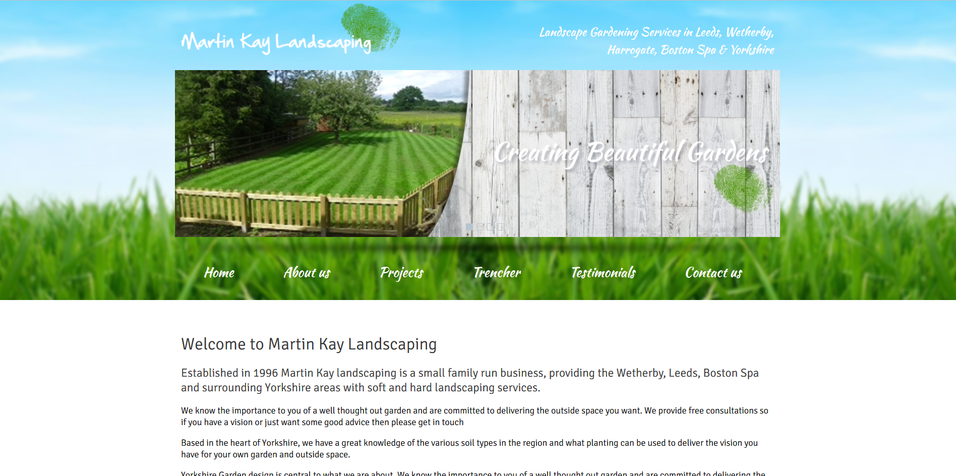 Sample of the design work on the Martin Kay Landscaping website